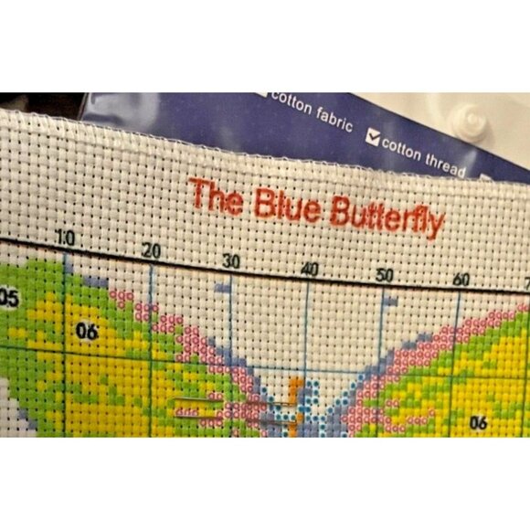 Cross Stitch Kit The Blue Butterfly Pattern 25x19cm Pre-Print 11CT Cotton Fabric - Picture 9 of 12